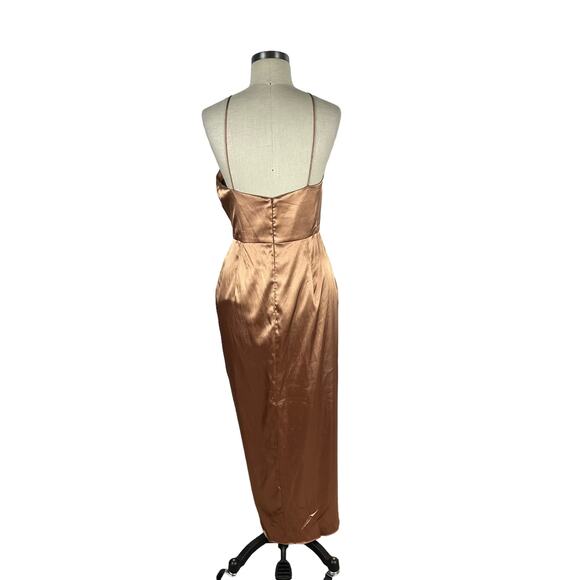 AFTER SIX 6829 Toffee Copper Straight Charmeuse Halter Midi Dress Size 10R NWT - Picture 3 of 7